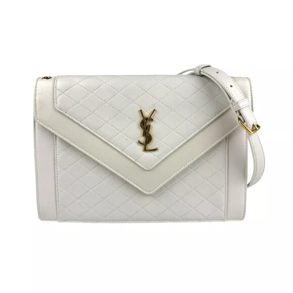 Auth SAINT LAURENT Shoulder Bag Off White Leather/Goldtone - n1133